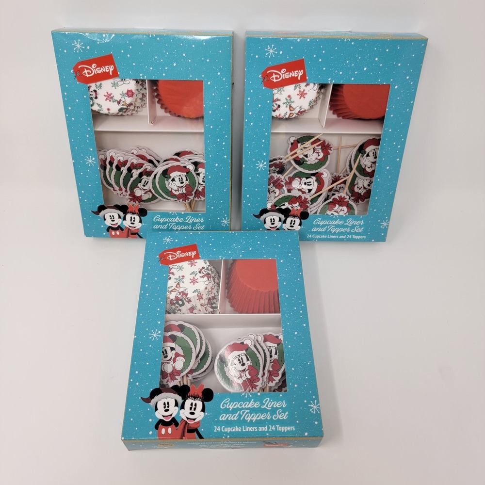 New! Disney Mickey Mouse Christmas Cupcake Liners & Toppers Set - 3 Packages
